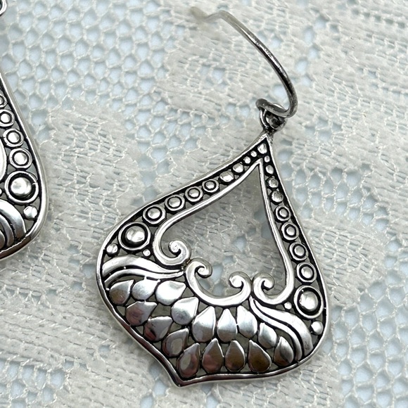 Vintage ATI Indonesia Bali 925 Sterling Silver Filigree Scroll Dangle Earrings - Picture 5 of 10